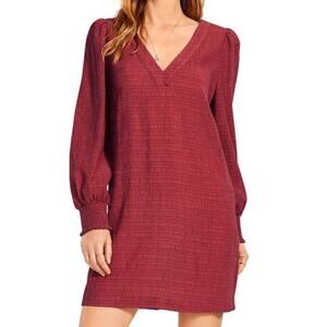 BB Dakota by Steve Madden NWT Ruston Smocked LS Mini Dress Burgundy Size XS